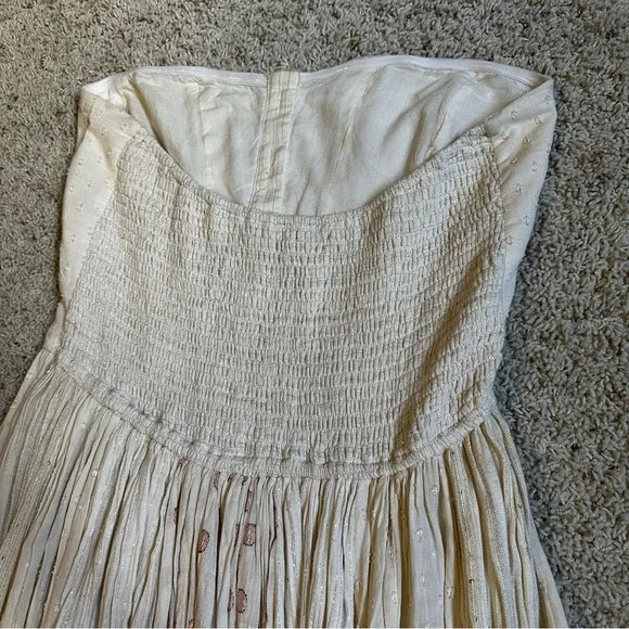 Free People AMANDA METALLIC LUREX STRIPE Strapless Cotton DRESS (M) in cream - Picture 11 of 12